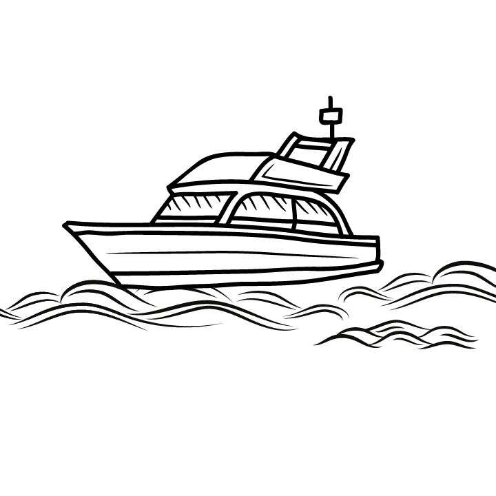 A drawing of boat that is sailing