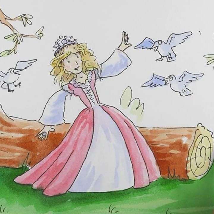 Beautiful drawing of a princess in a forest with birds by Shoo Rayner Drawing