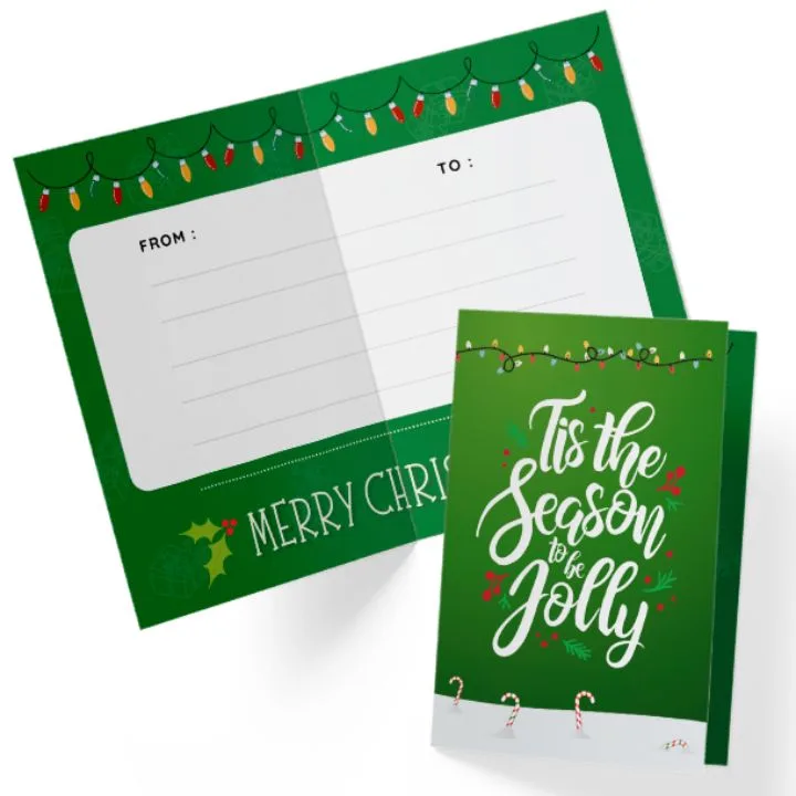 Green Christmas Holiday Greeting Card Front Back jpg