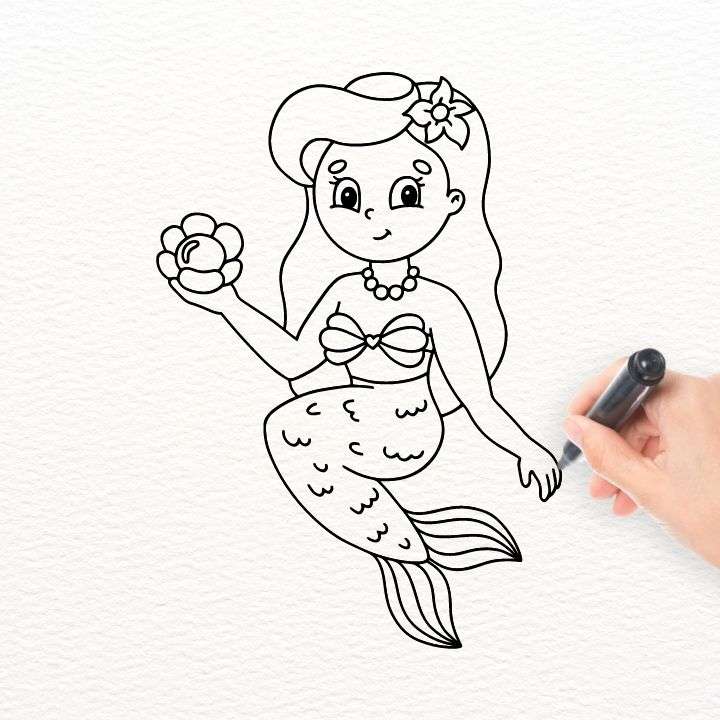 Little Mermaid Easy Drawing