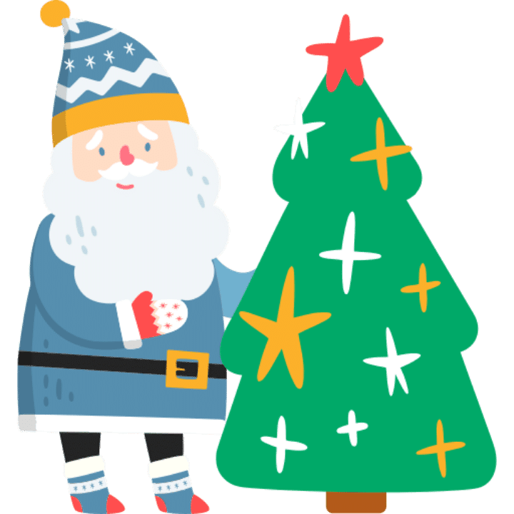 Modern Santa with Christmas tree