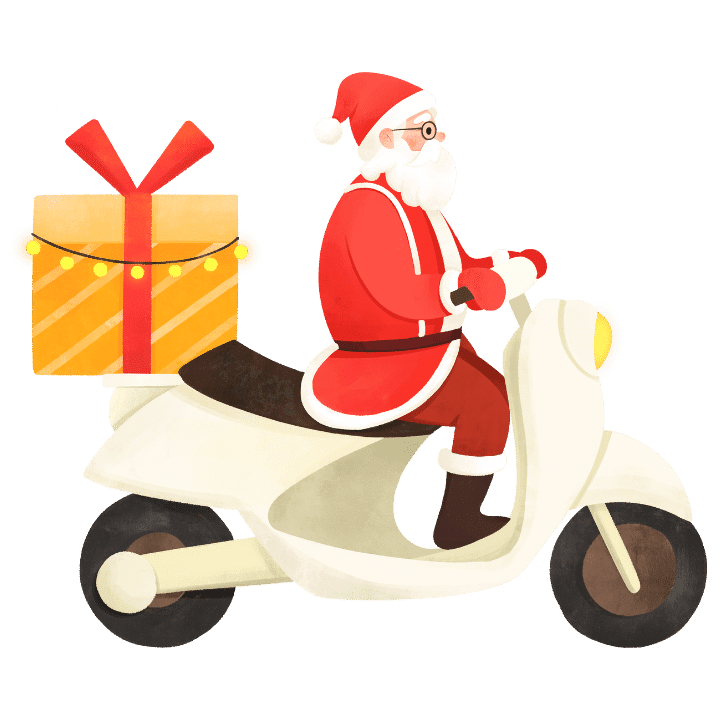 Santa claus riding a scooter