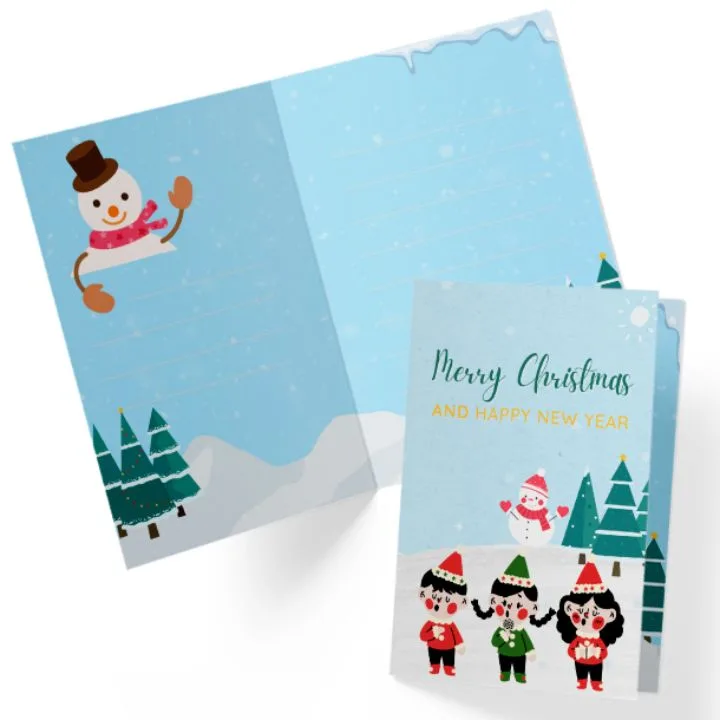 Snowman Greeting Card Front Back jpg