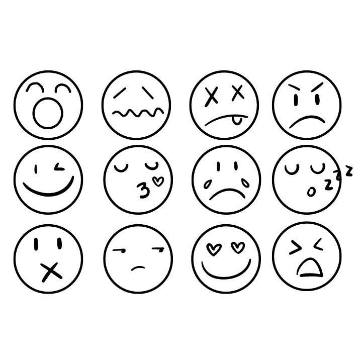 Twelve unique emoji drawings