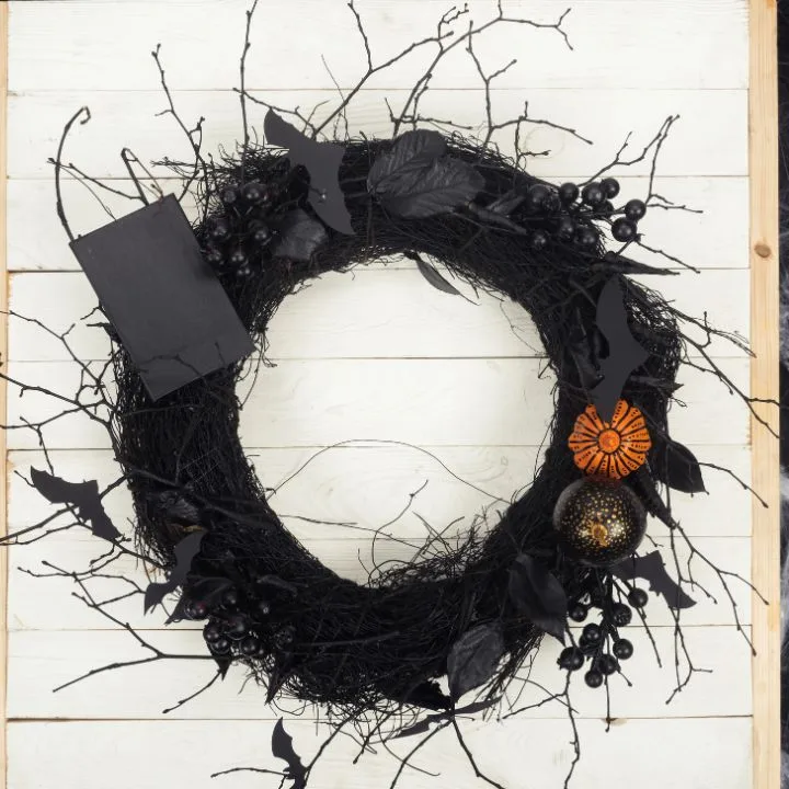 Bat Colony Wreath made with twigs and cutout bats