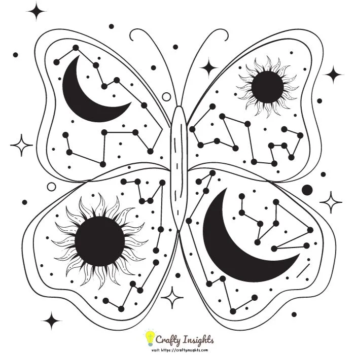 A drawing of Constellation-like wings of a butterfly