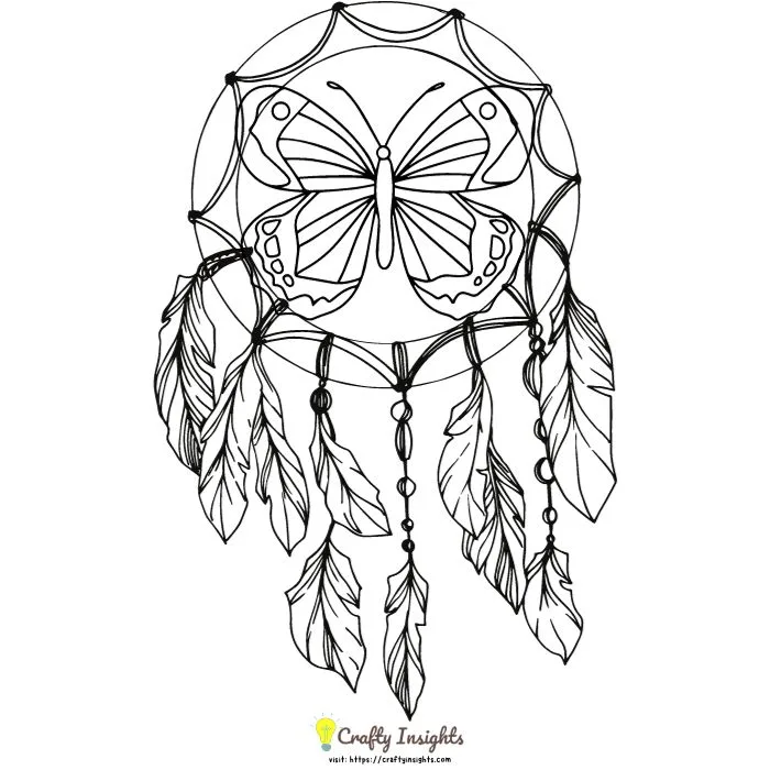 Drawing of butterfly on a dreamcatcher