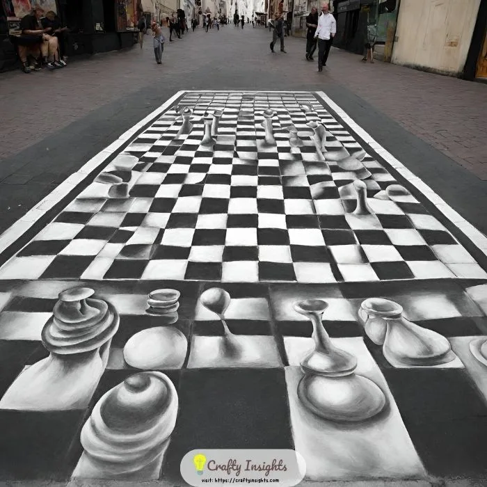 giant chessboard chalk art