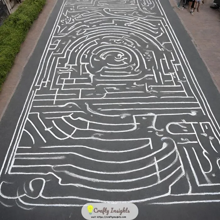 labyrinth or maze for fun and games on your driveway using chalk