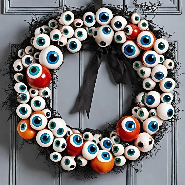 a wreath which Glued a bunch of plastic eyeballs onto it.
