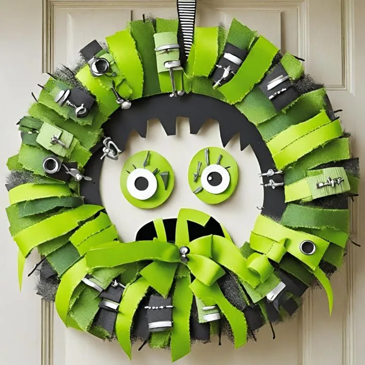 A green Wreath inspired with Frankenstein's head