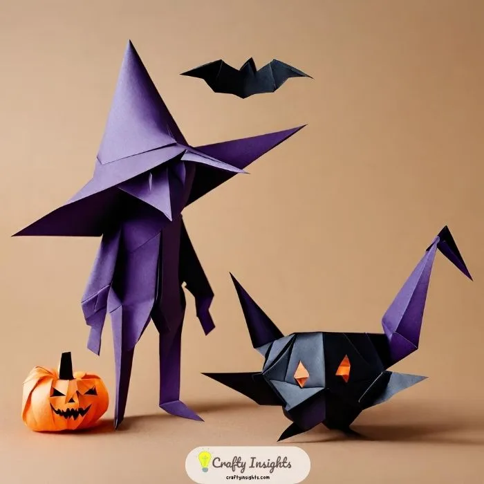 Halloween-themed figures through the intricate art of paper folding