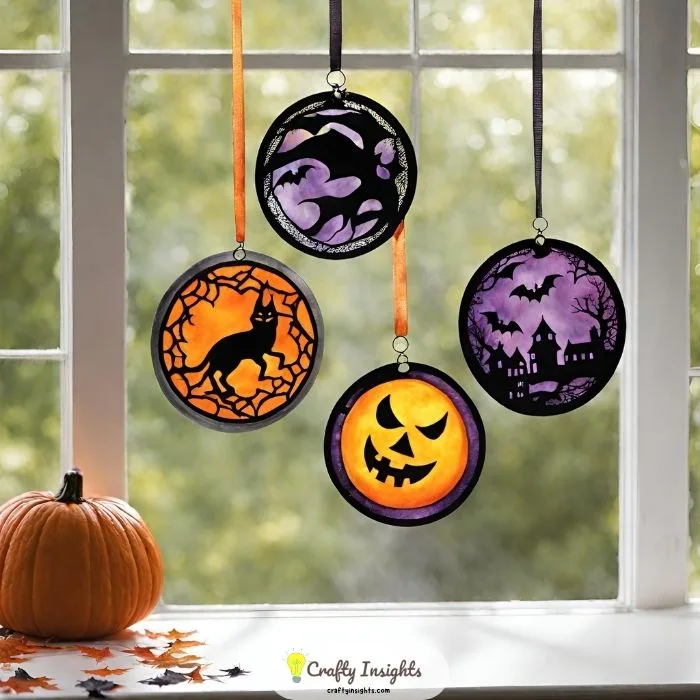 sun catchers with spooky Halloween designs