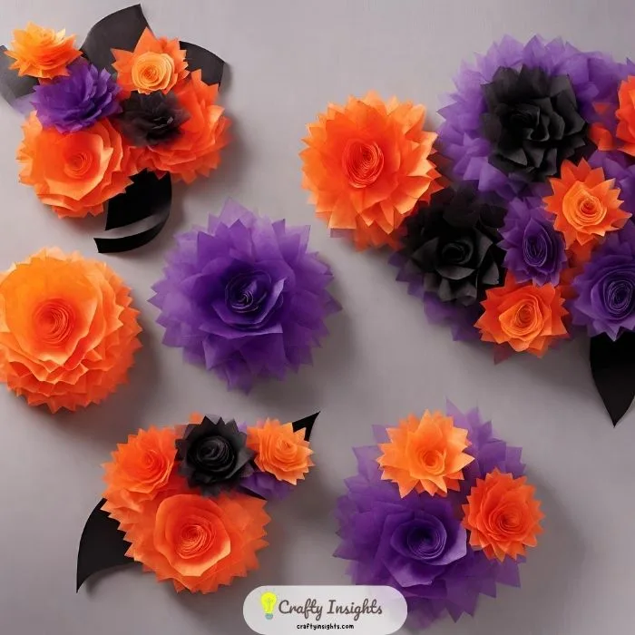 vibrant tissue paper flowers with a Halloween twist