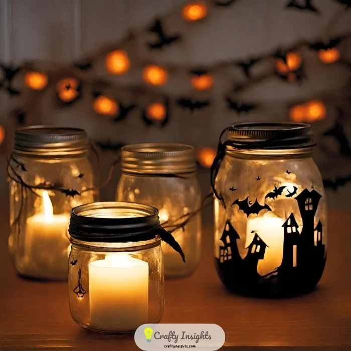 customized mason jars into halloween theme lanterns by adding candles
