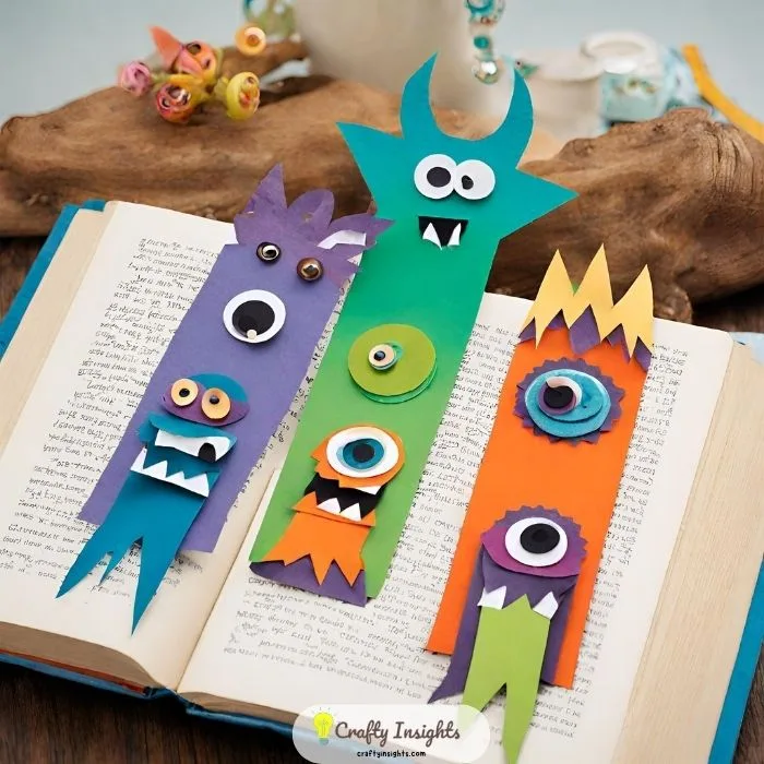 monster-themed bookmarks using an various of materials