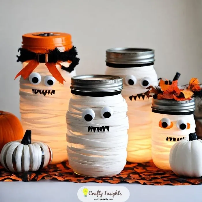 ordinary mason jars into eerie, candle-lit mummies
