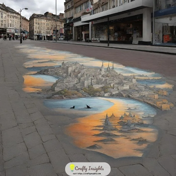 chalk art depicting landscapes, forests, and mountains