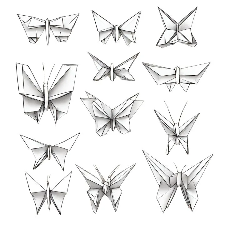 Various origami butterfly drawings