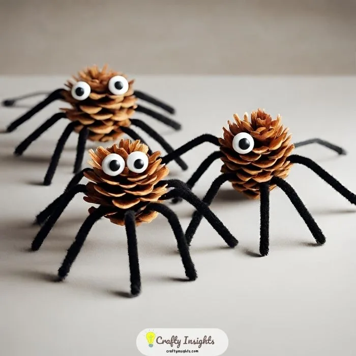 pine cones into charming spiders