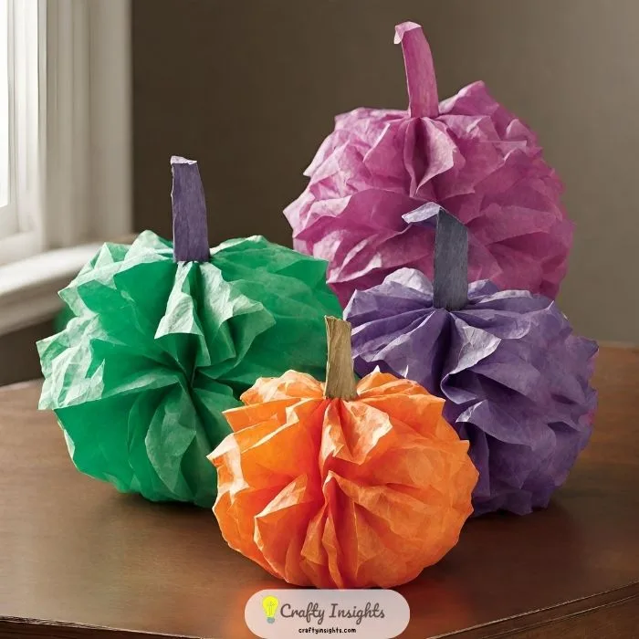 vibrant tissue paper turns into pumpkin decorations