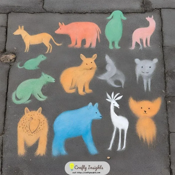 chalk drawings of various animals