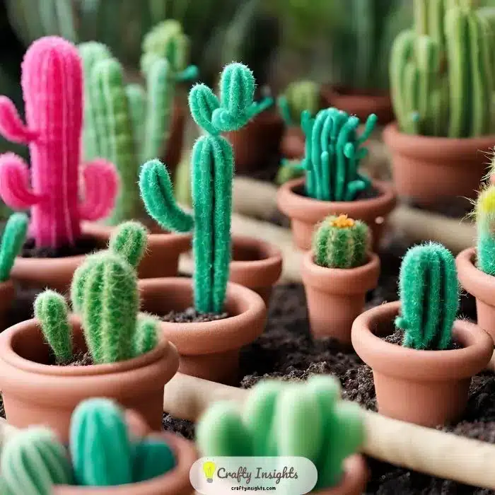 adorable cactus garden using pipe cleaner
