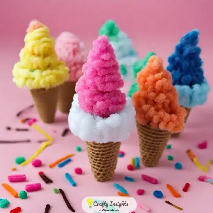 crafting a delightful ice cream cone using assorted pipe cleaner colors