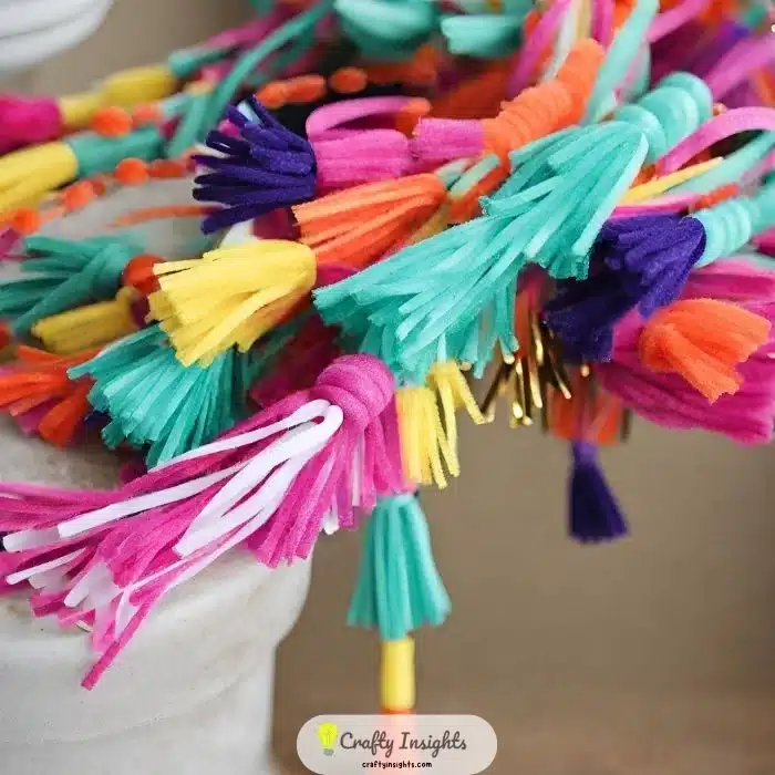 colorful tassel garland using an array of pipe cleaner