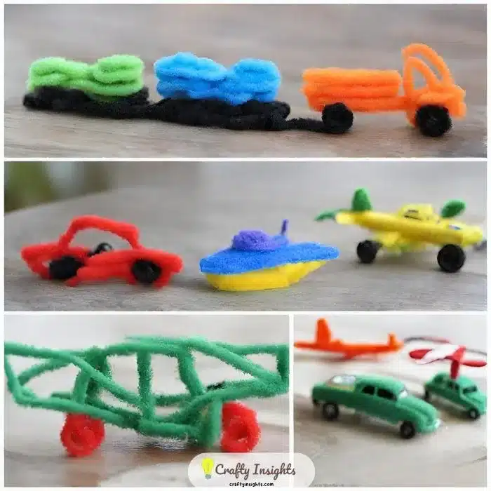 Craft cars, trucks, and airplanes with pipe cleaner