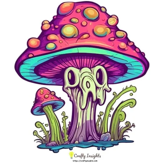 alien mushroom illustration depicts mushrooms with otherworldly features