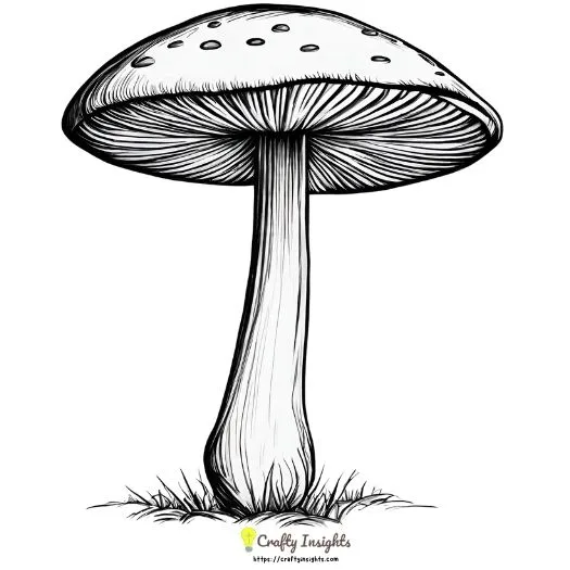 classic mushroom drawing features a simple, iconic mushroom shape