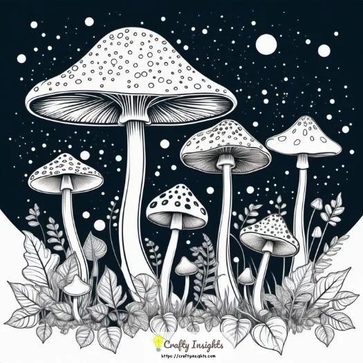 mushroom drawing portrays a mushroom surrounded with sparkles and glowing lights