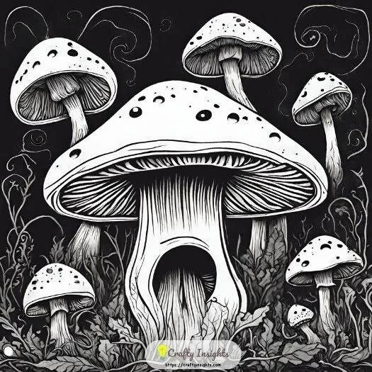 haunted mushroom drawing features a spooky interpretation of mushrooms