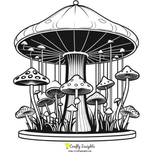 mushroom carousel drawing features a whimsical carousel with mushroom-shaped seats