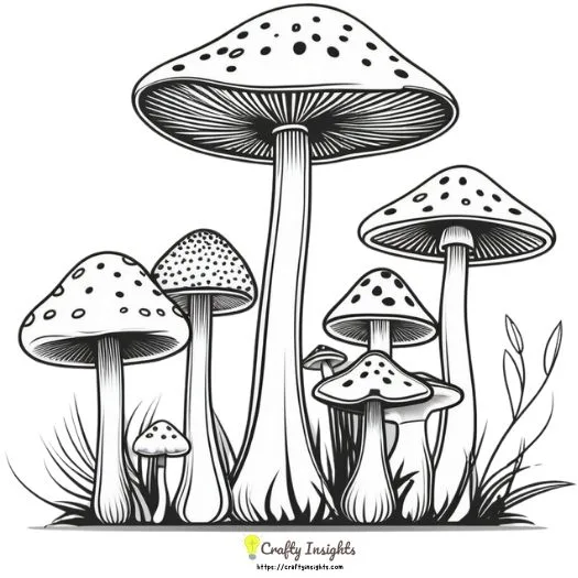 Mushroom drawing depicts a group of mushrooms