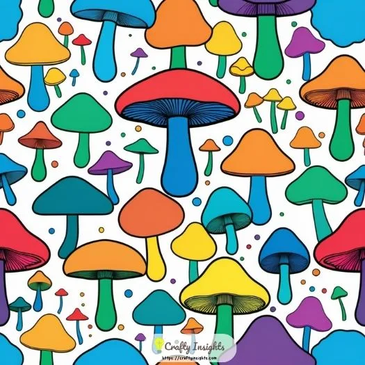 mushroom rainbow illustration features mushrooms in a rainbow of colors