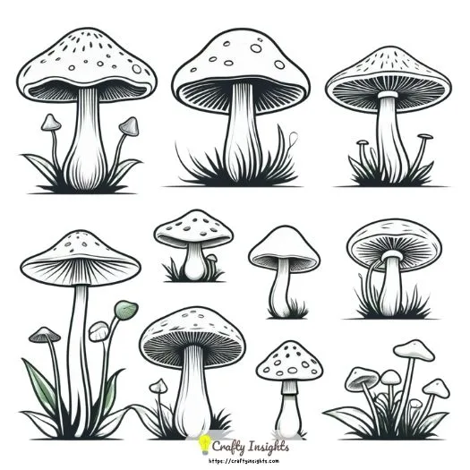 mushroom transformation drawing depicts a mushroom in different changes