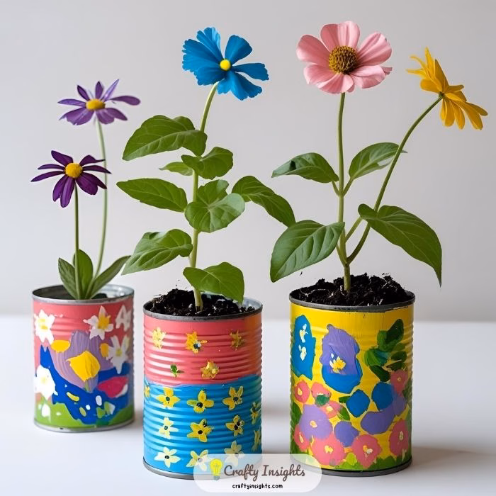 Painted Tin Can Planters