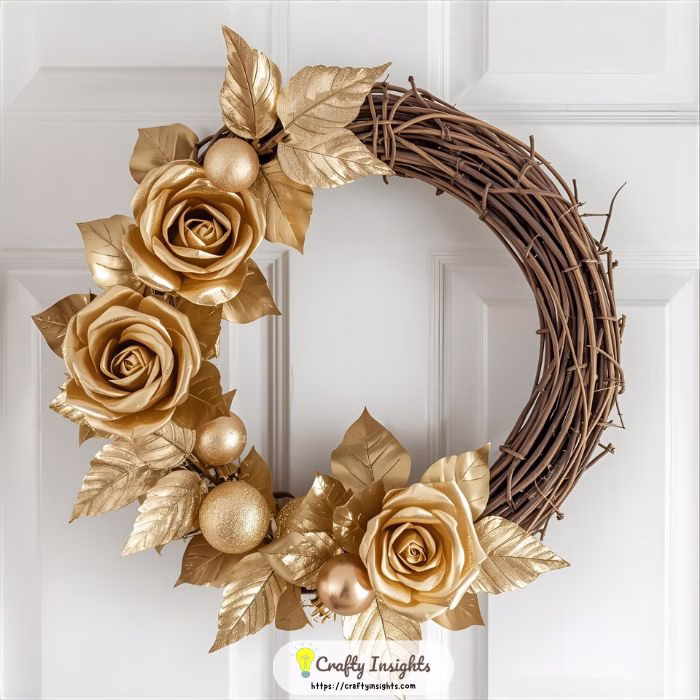 Champagne Rose and Glitter Leaf Wreath