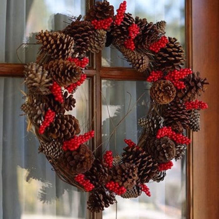 Pinecone and Holly Berry Wreath