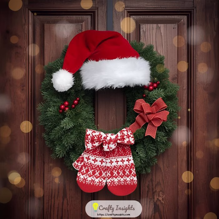Santa Hat and Mittens Wreath