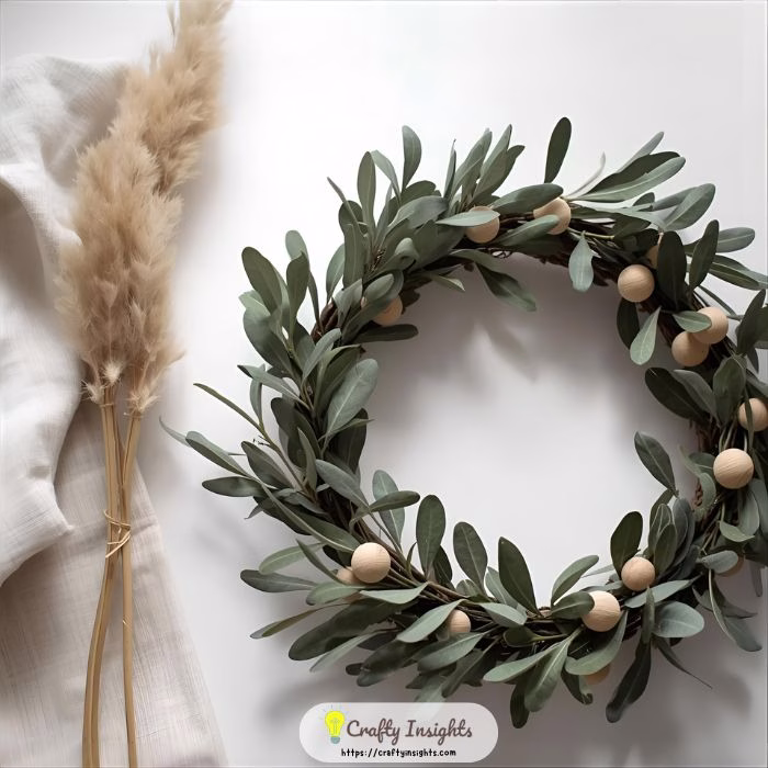 Scandinavian Inspired Wreath simple greens wooden beads diy