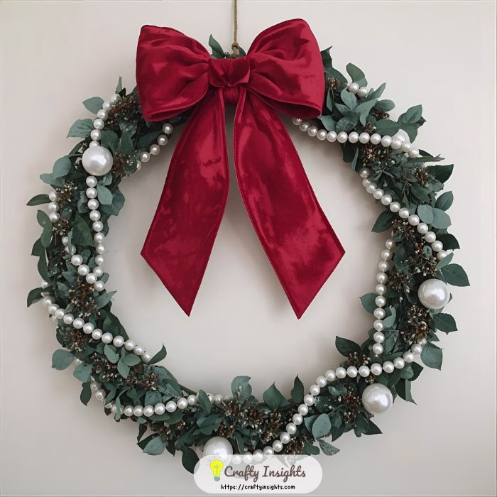 Velvet Bow and Pearl Accent Wreath