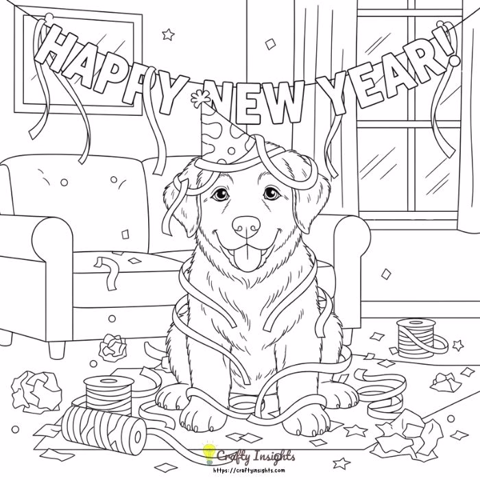 Dog Tangled in Streamers