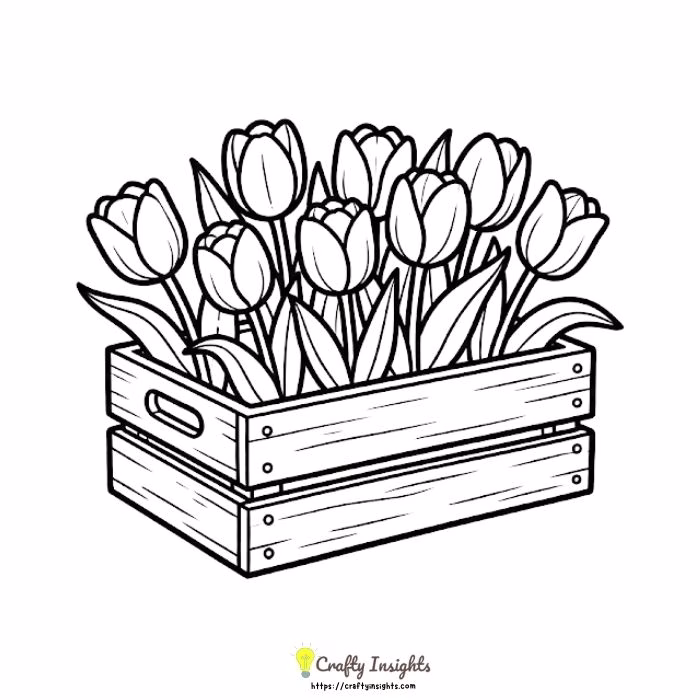 Blooming Tulips in a Wooden Crate