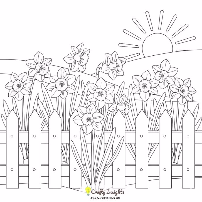 Bright Yellow Daffodils in a Picket Fence Garden