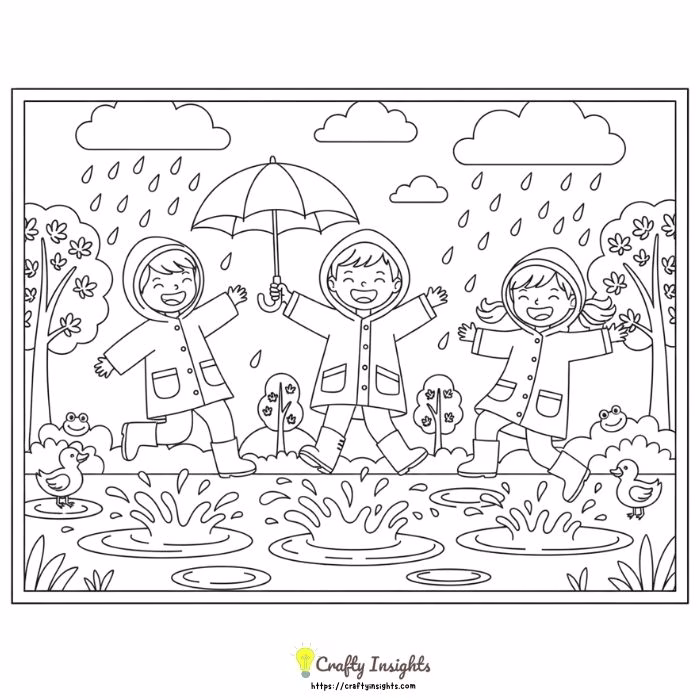 Children Splashing in Spring Rain Puddles