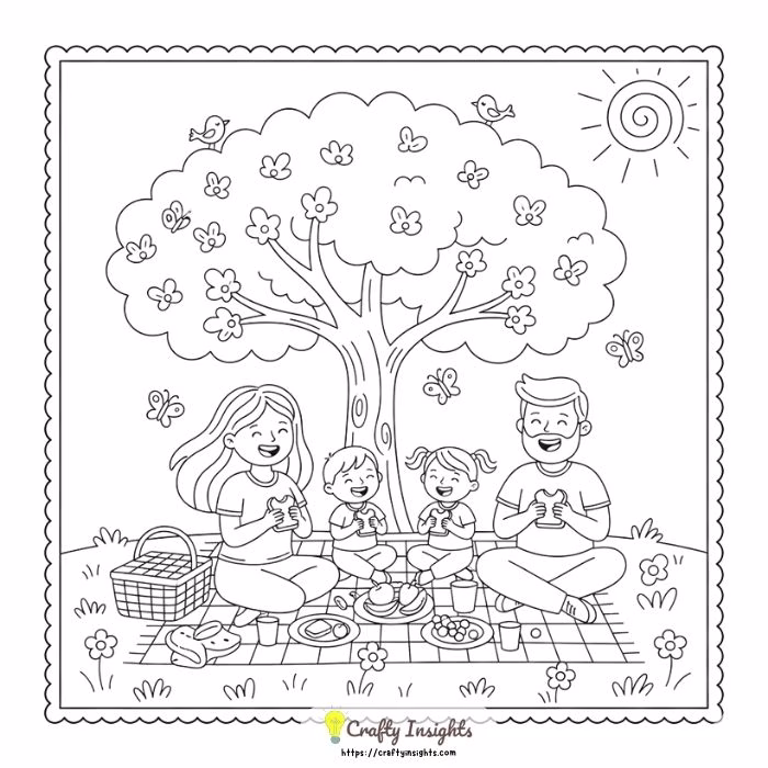 Family Picnic Under a Budding Oak Tree