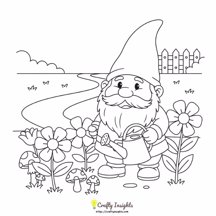 Garden Gnome Watering Flowers